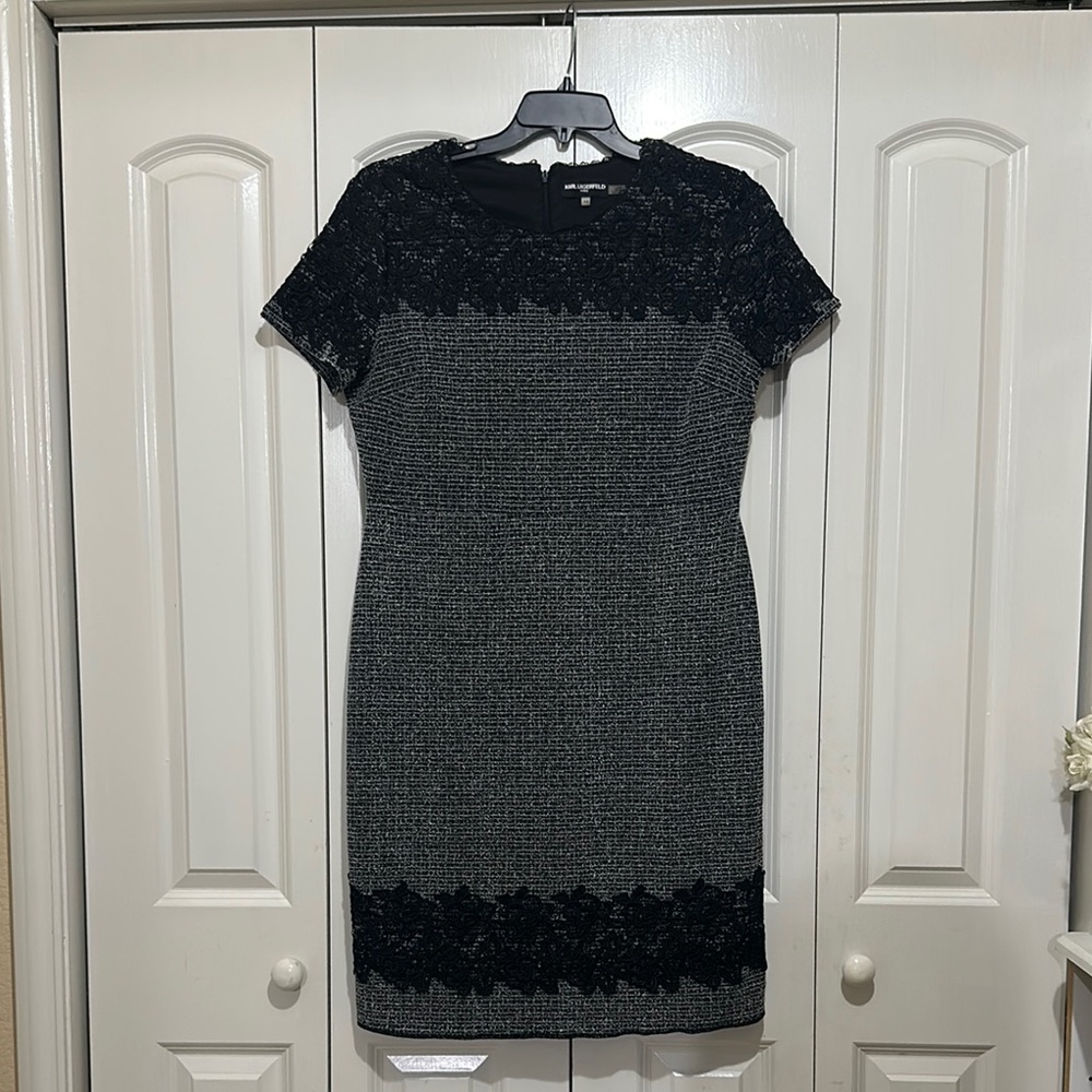 Karl Lagerfeld Black Sheath Dress Crew Neck Short Sleeve